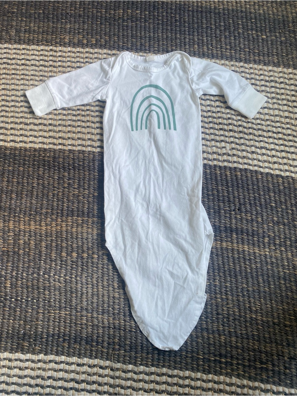 White Baby Sleep Gown with Mint Rainbow Print